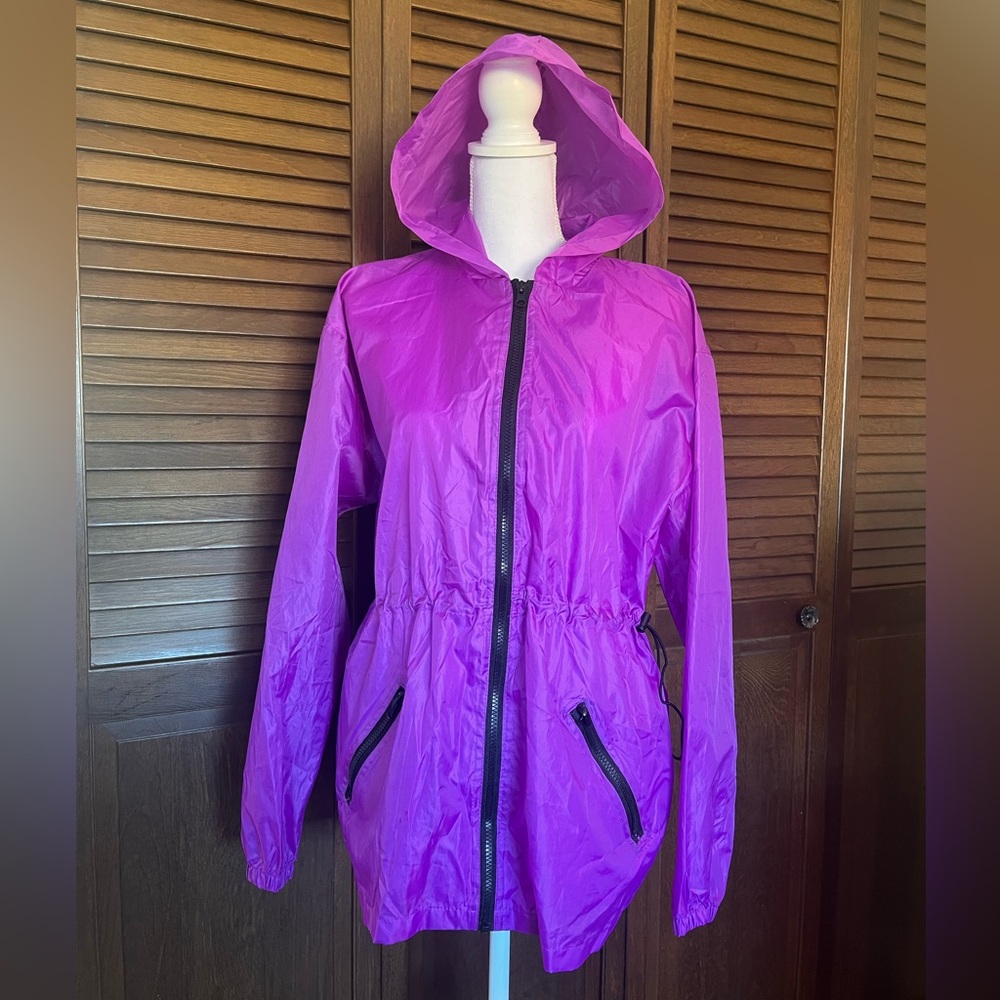 🦋2/$10 SACK-IT JACKET HOODED WINDBREAKER FULL ZIP PURPLE SIZE L/XL